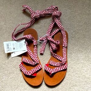 COPY - Super cute, boho, red & white lace up gladiator sandals 

NWT